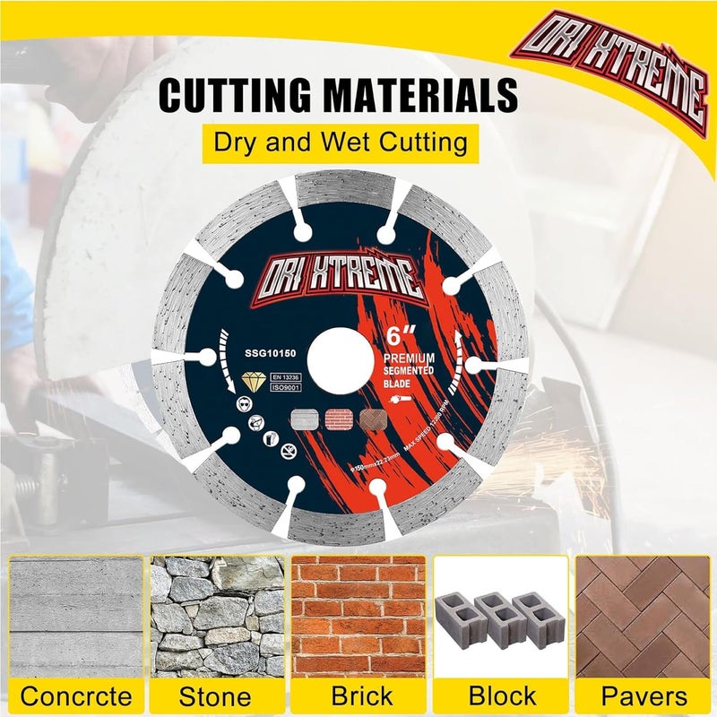 ORIXTREME 6 Inch Diamond Saw Blade 10Pcs, Segmented General Purpose Blade Dry/Wet Cutting Concrete, Masonry, Brick, Block,7/8"-5/8” Arbor - Image 4
